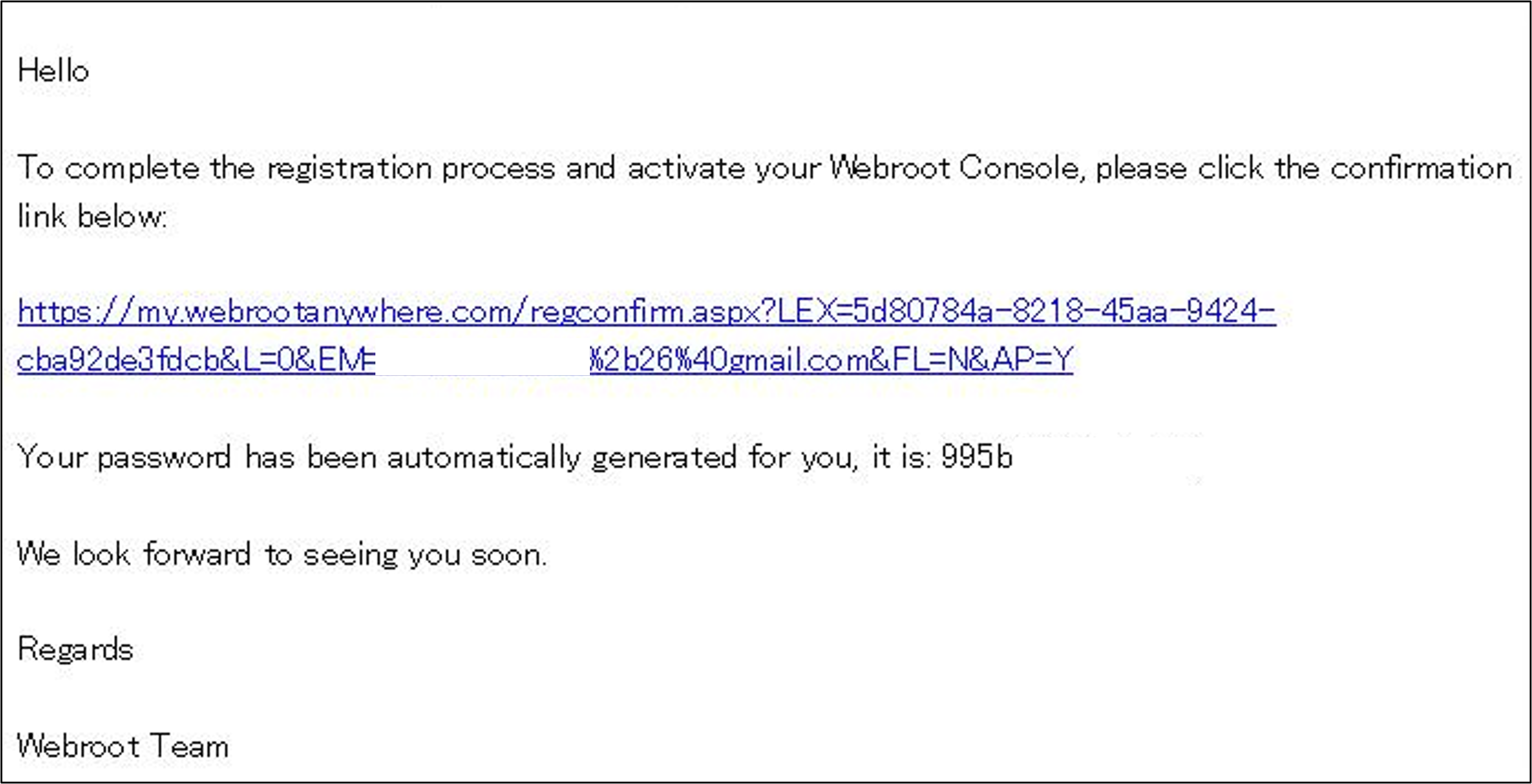 Webroot開通メール英語